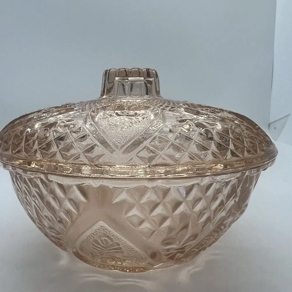 Pink Depression Glass Covered Candy Dish Trinket Bowl Lid